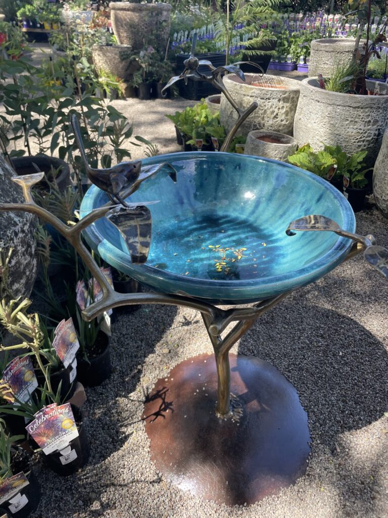 Birdbath - Two Wrens - Large Aqua Bowl - Image 2