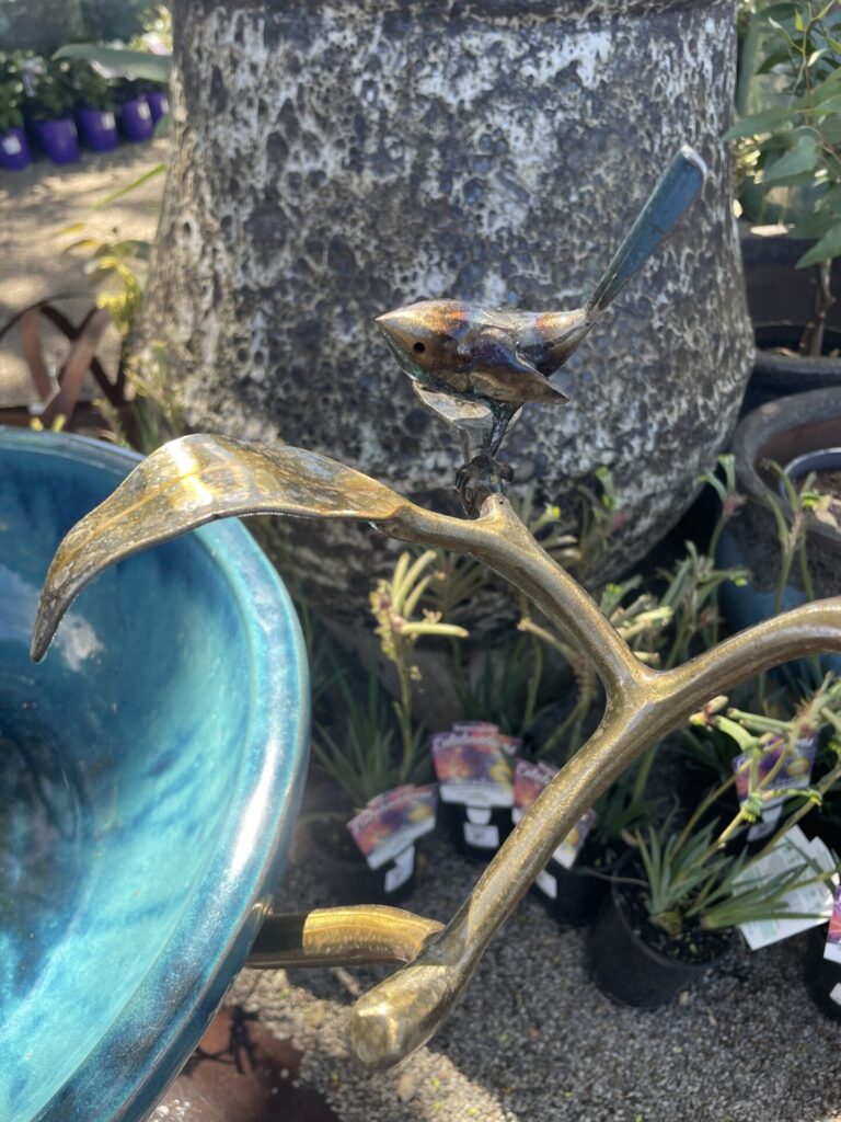 Birdbath - Two Wrens - Large Aqua Bowl - Image 3