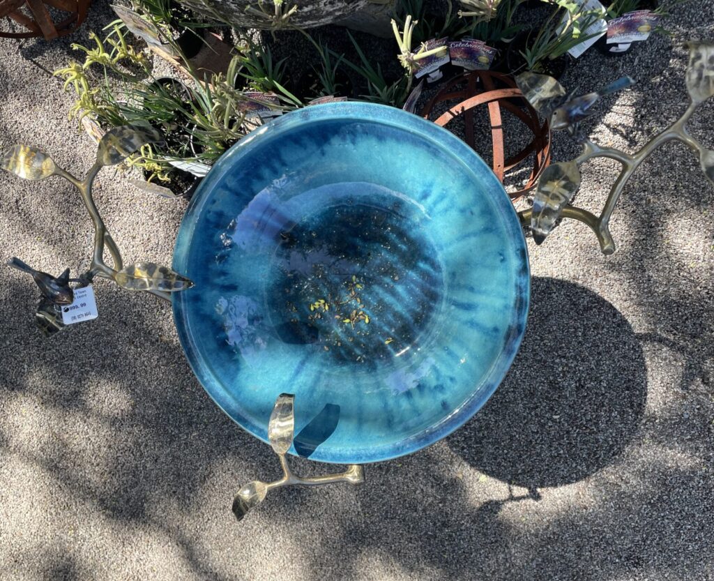 Birdbath - Two Wrens - Large Aqua Bowl - Image 4