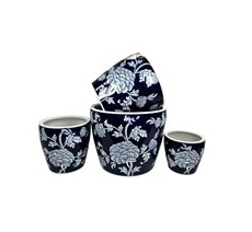 Pot - Navy Peony - Ceramic